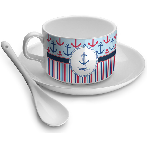 Custom Anchors & Stripes Tea Cup - Single (Personalized)