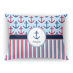 Anchors & Stripes Rectangular Throw Pillow Case - 12"x18" (Personalized)