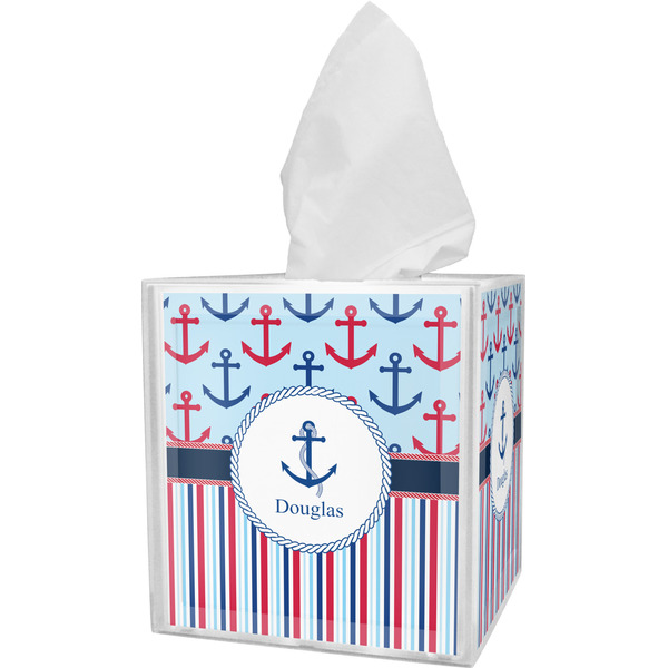 Custom Anchors & Stripes Tissue Box Cover (Personalized)