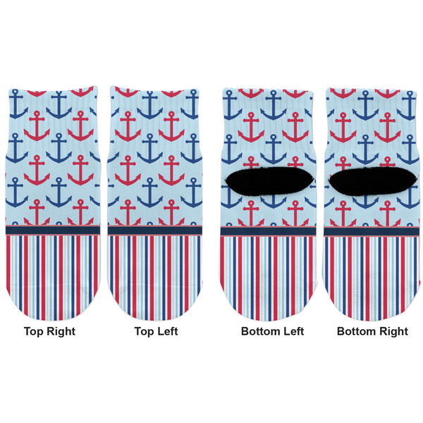 Anchors & Stripes Toddler Ankle Socks - Double Pair - Front and Back - Apvl