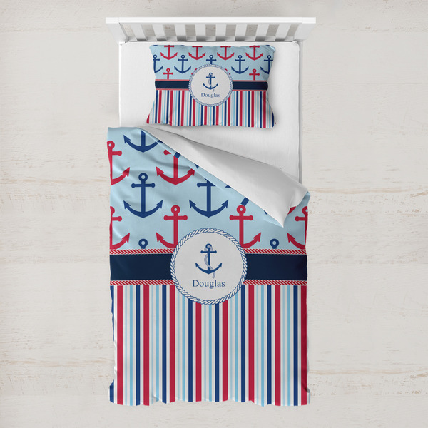 Custom Anchors & Stripes Toddler Bedding w/ Name or Text