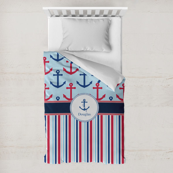 Custom Anchors & Stripes Toddler Duvet Cover w/ Name or Text