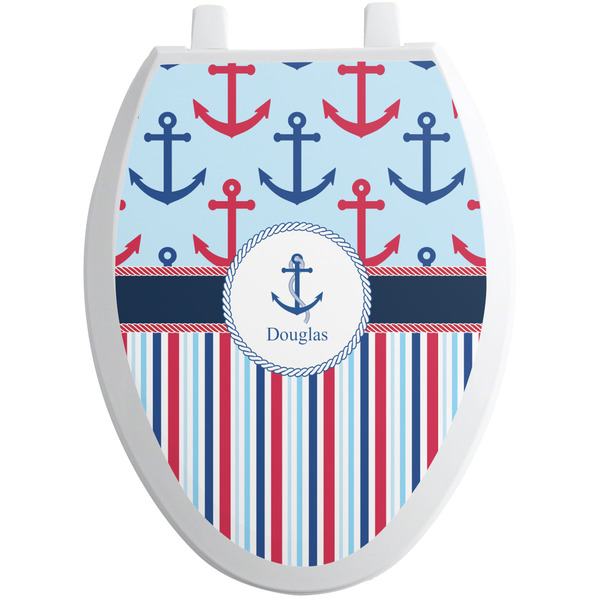 Custom Anchors & Stripes Toilet Seat Decal - Elongated (Personalized)