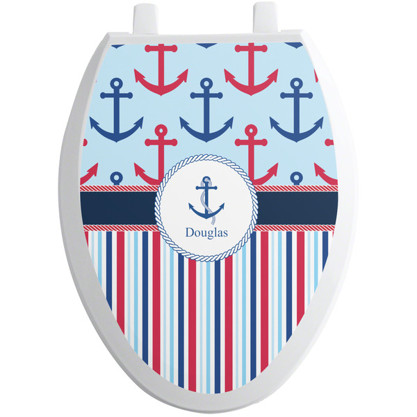 Anchors & Stripes Toilet Seat Decal (Personalized)