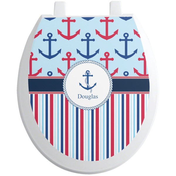 Custom Anchors & Stripes Toilet Seat Decal - Round (Personalized)