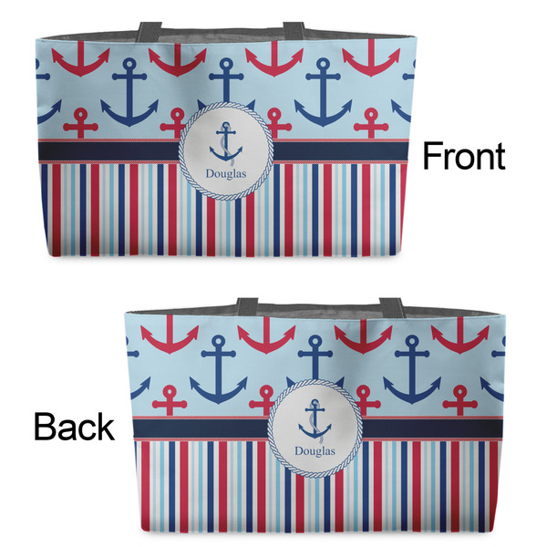 Anchors & Stripes Tote w/Black Handles - Front & Back Views