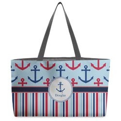 Anchors & Stripes Beach Totes Bag - w/ Black Handles (Personalized)