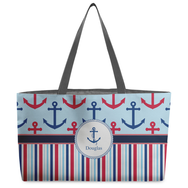 Custom Anchors & Stripes Beach Totes Bag - w/ Black Handles (Personalized)