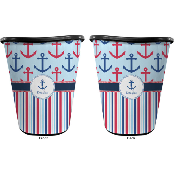 Anchors & Stripes Trash Can Black - Front and Back - Apvl