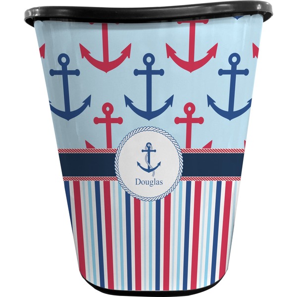 Anchors & Stripes Trash Can Black