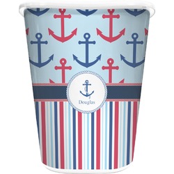 Anchors & Stripes Waste Basket - Single Sided (White) (Personalized)