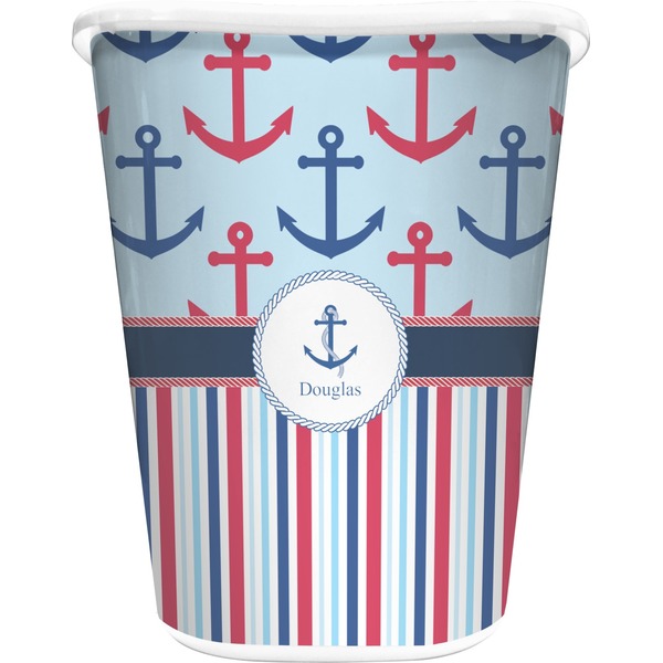 Custom Anchors & Stripes Waste Basket - Double Sided (White) (Personalized)