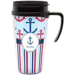 Anchors & Stripes Acrylic Travel Mug with Handle (Personalized)