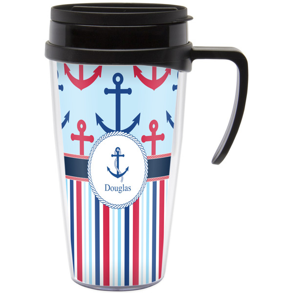 Custom Anchors & Stripes Acrylic Travel Mug with Handle (Personalized)