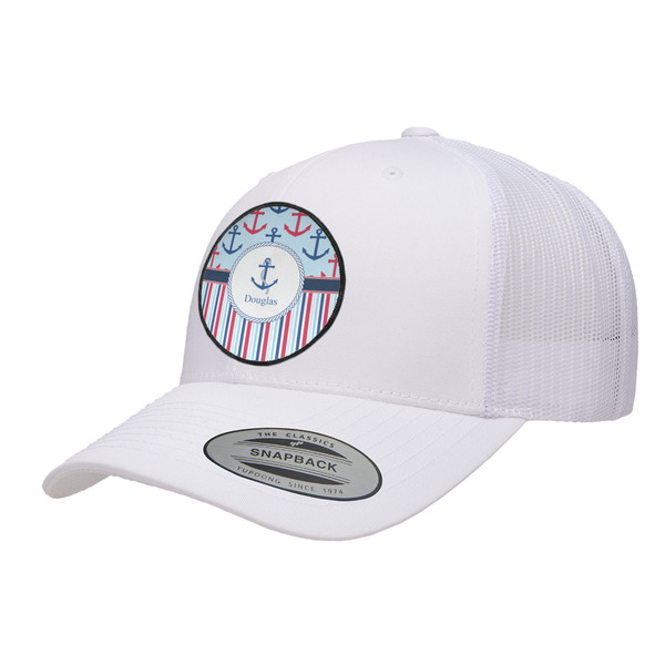Custom Anchors & Stripes Trucker Hat - White (Personalized)