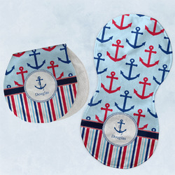 Anchors & Stripes Burp Pads - Velour - Set of 2 w/ Name or Text