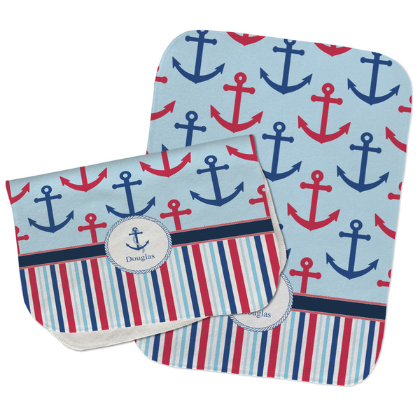 Custom Anchors & Stripes Burp Cloths - Fleece - Set of 2 w/ Name or Text