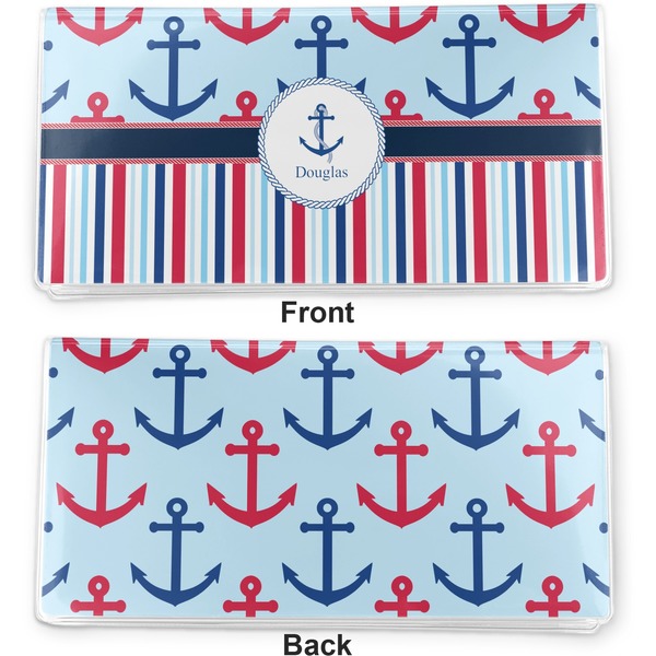 Anchors & Stripes Vinyl Check Book Cover - Front and Back