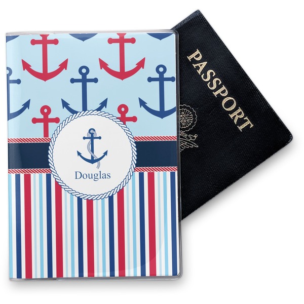 Custom Anchors & Stripes Vinyl Passport Holder (Personalized)