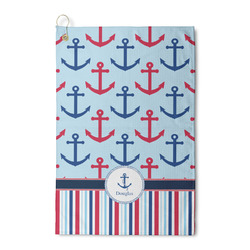 Anchors & Stripes Waffle Weave Golf Towel (Personalized)