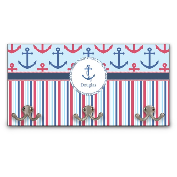 Custom Anchors & Stripes Wall Mounted Coat Rack (Personalized)