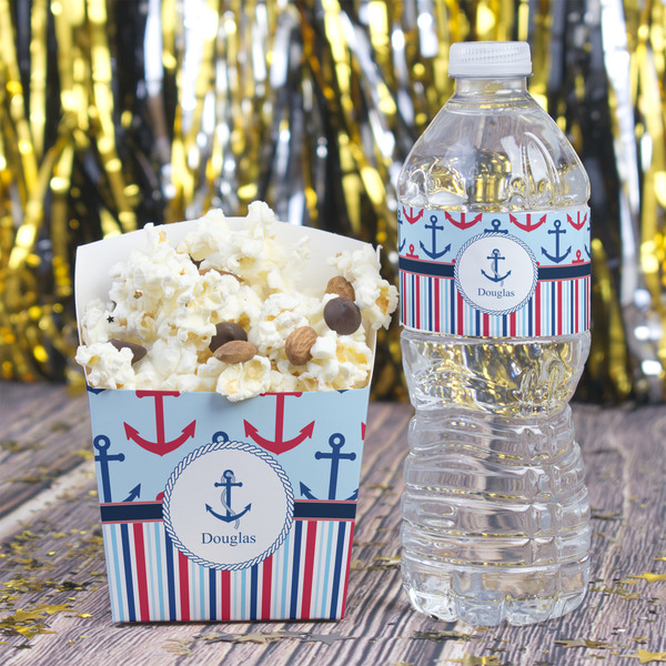 Anchors & Stripes Water Bottle Label - w/ Favor Box