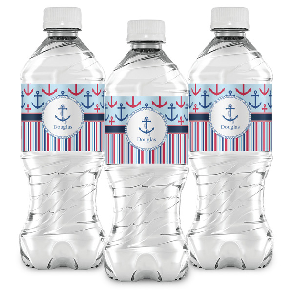 Anchors & Stripes Water Bottle Labels - Front View