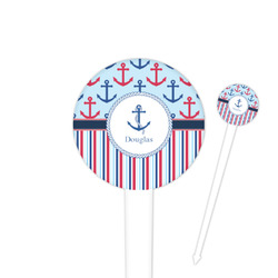 Anchors & Stripes 4" Round Plastic Food Picks - White - Double Sided (Personalized)