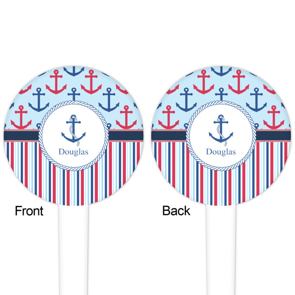 Anchors & Stripes White Plastic 4" Food Pick - Round - Double Sided - Front & Back