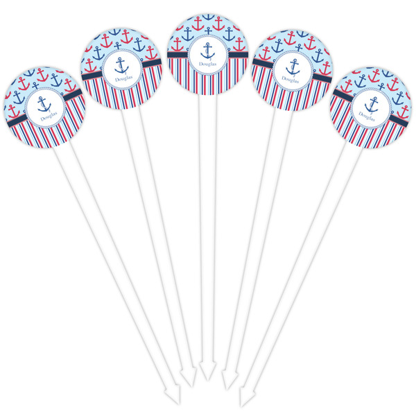 Anchors & Stripes White Plastic 4" Food Pick - Round - Fan View