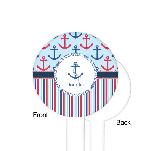 Anchors & Stripes White Plastic 4" Food Pick - Round - Single Sided - Front & Back