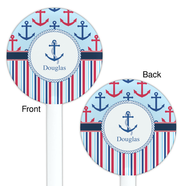 Anchors & Stripes White Plastic 5.5" Stir Stick - Double Sided - Round - Front & Back