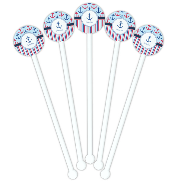Anchors & Stripes White Plastic 5.5" Stir Stick - Fan View