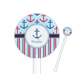 Anchors & Stripes 5.5" Round Plastic Stir Sticks - White - Double Sided (Personalized)