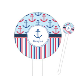 Anchors & Stripes 6" Round Plastic Food Picks - White - Single Sided (Personalized)