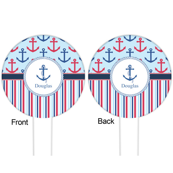 Anchors & Stripes White Plastic 6" Food Pick - Round - Double Sided - Front & Back