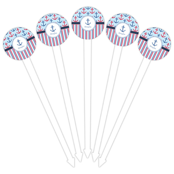 Anchors & Stripes White Plastic 6" Food Pick - Round - Fan View