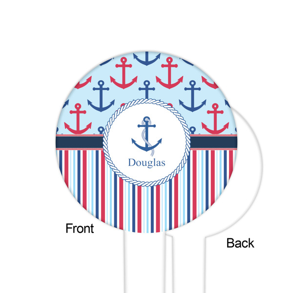 Anchors & Stripes White Plastic 6" Food Pick - Round - Single Sided - Front & Back