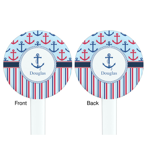 Anchors & Stripes White Plastic 7" Stir Stick - Double Sided - Round - Front & Back