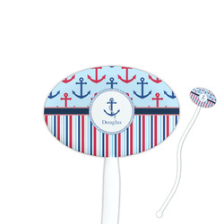 Anchors & Stripes 7" Oval Plastic Stir Sticks - White - Double Sided (Personalized)
