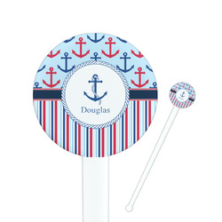 Anchors & Stripes 7" Round Plastic Stir Sticks - White - Single Sided (Personalized)