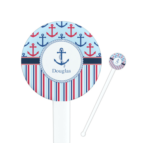 Custom Anchors & Stripes Round Plastic Stir Sticks (Personalized)