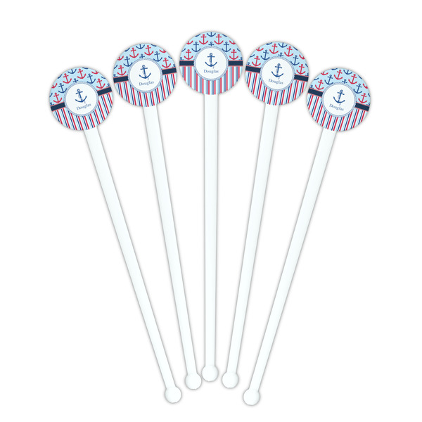 Anchors & Stripes White Plastic 7" Stir Stick - Round - Fan View