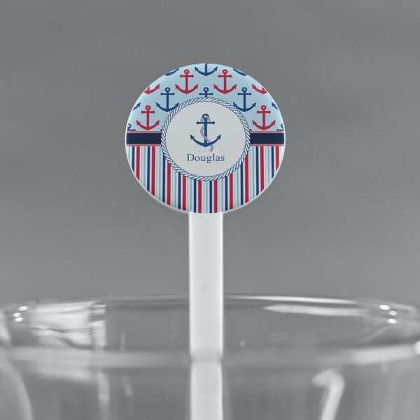 Anchors & Stripes White Plastic 7" Stir Stick - Round - Main