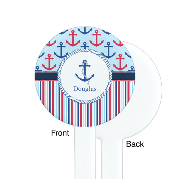 Anchors & Stripes White Plastic 7" Stir Stick - Single Sided - Round - Front & Back
