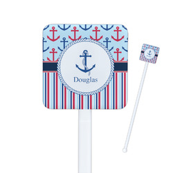 Anchors & Stripes Square Plastic Stir Sticks - Double Sided (Personalized)