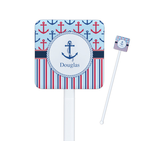 Custom Anchors & Stripes Square Plastic Stir Sticks (Personalized)