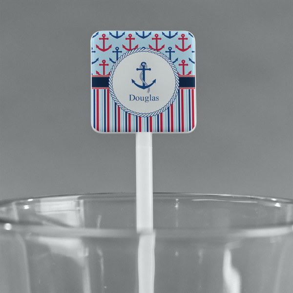 Anchors & Stripes White Plastic Stir Stick - Square - Main