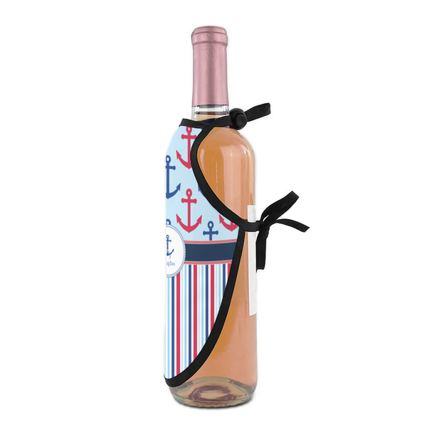 Anchors & Stripes Wine Bottle Apron - DETAIL WITH CLIP ON NECK