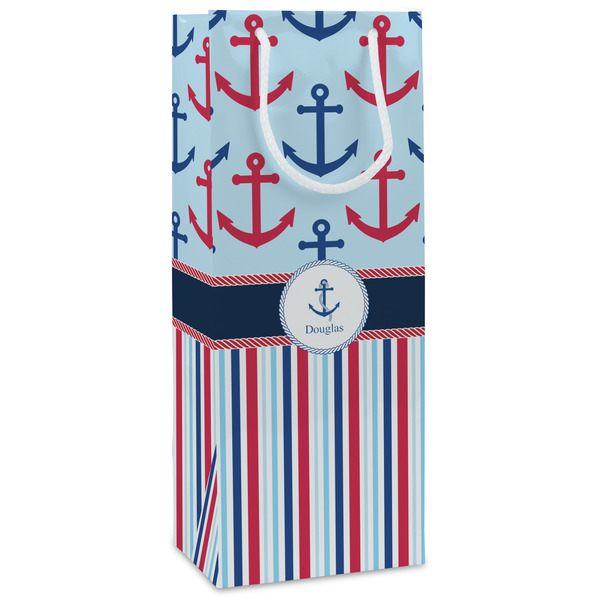 Custom Anchors & Stripes Wine Gift Bags (Personalized)